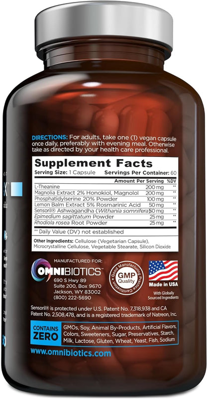 OmniBiotics Cortisol Supplement for Women and Men - High Cortisol Manager with Ashwagandha, L-Theanine, Magnolia Extract, Phosphatidylserine to Support Relaxation, Calm, Detox - 60 Vegan Capsules OmniBioticsBuy Supplements Australia