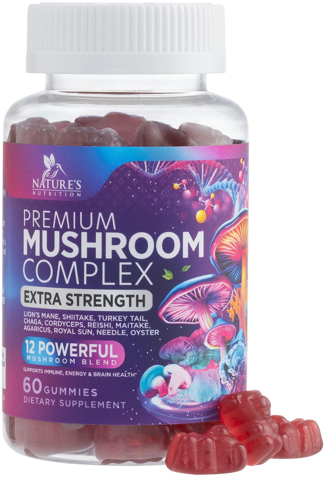 Mushroom Gummies Supplement 12 in 1 - High Grade Blend for Adults with Lions Mane, Reishi, Cordyceps, & Chaga Mushroom Complex Gummy, Memory & Immune Support & Nootropic Brain Supplements - 60 Gummies Nature's NutritionBuy Supplements Australia