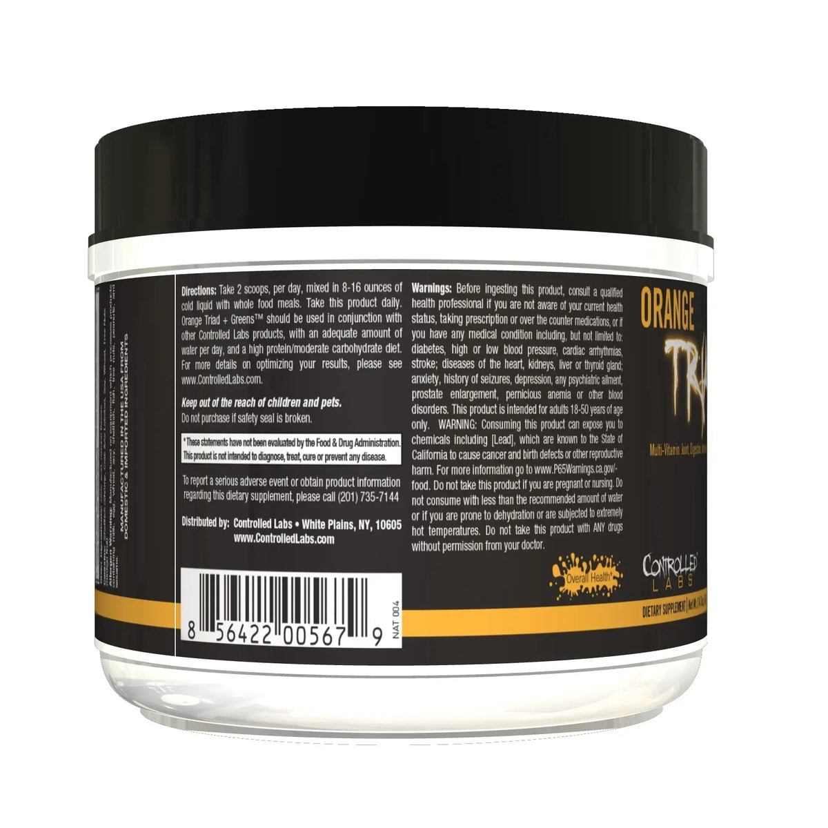 CONTROLLED LABS Orange Triad Plus Greens for Men and Women, 30 Servings Iron Free Sports Supplement for Overall Health CONTROLLED LABS