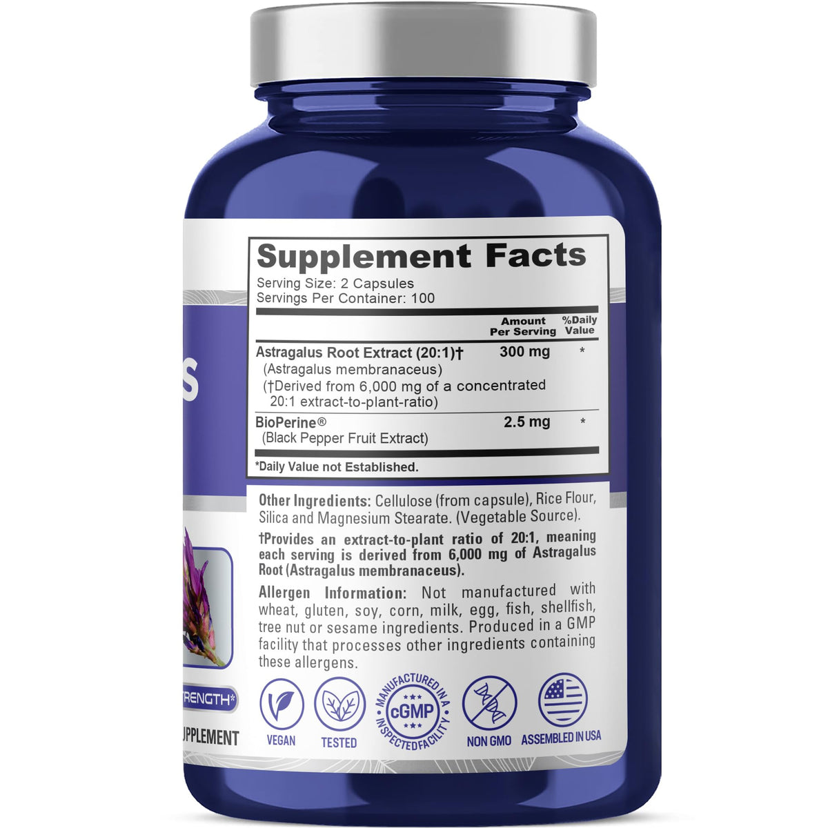NusaPure Astragalus 20:1 Extract, 300 mg Equivalent to 6,000mg Per Serving, 200 Veggie Capsules, Vegan, Non-GMO & Bioperine NusaPureBuy Supplements Australia