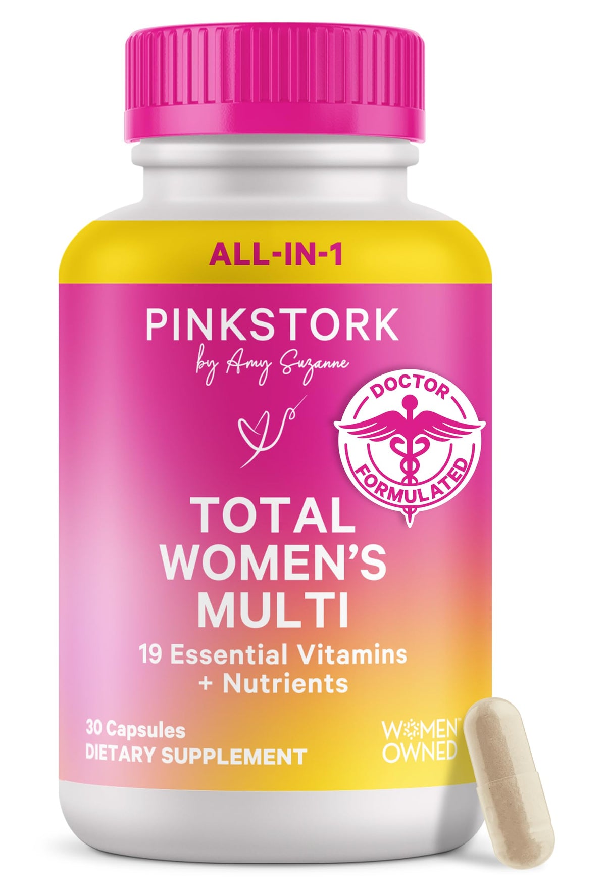 Pink Stork Total Women's Multivitamin - 19 Essential Vitamins for Women & Nutrients – Energy, Metabolism, Hormone, Immune & Mood Support – B6, B12, Biotin, Iron & Zinc – 30 Capsules Pink StorkBuy Supplements Australia