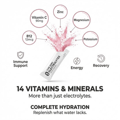 Type Zero Sugar Free Electrolytes Powder Packets + Clean Hydration Powder Stick Packs with 14 Vitamins and Minerals - Watermelon Flavor, 30 Servings Type ZeroBuy Supplements Australia