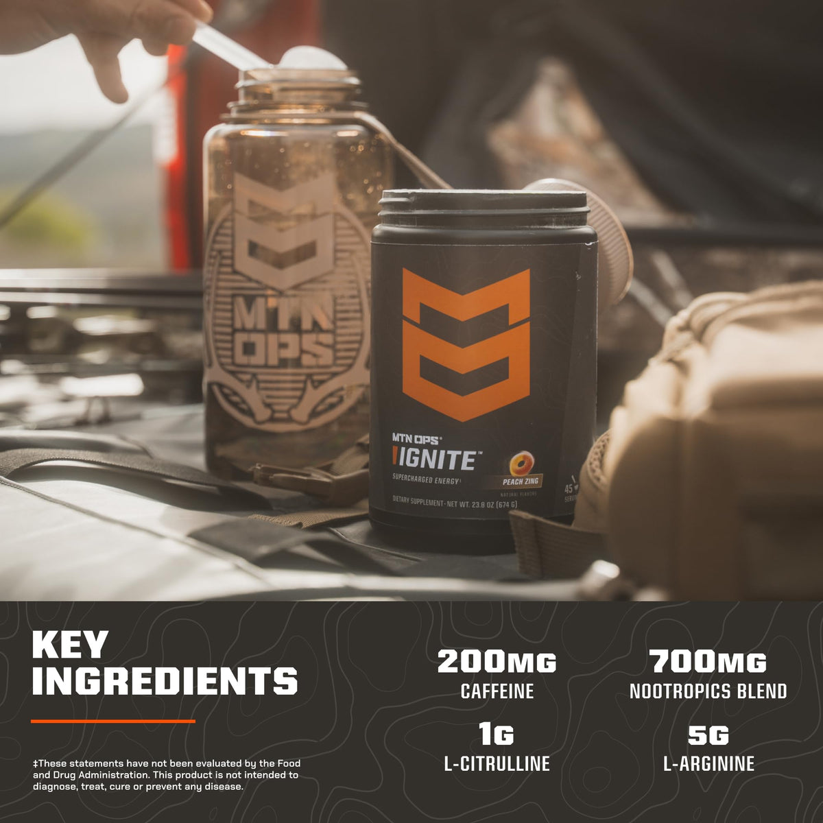MTN OPS Ignite Trail Packs Energy Drink Powder, Gluten Free Nootropic Supplement Drink Mix, L Arginine, L Citrulline, Caffeine & Nootropic Sugar Free Drink Mix, 20 Servings, Tiger's Blood MTN OPSBuy Supplements Australia