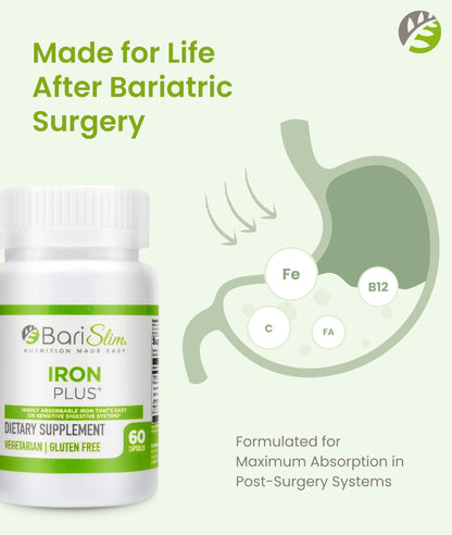 BariSlim Iron Plus Capsules - Formulated for Patients After Weight Loss Surgery Including Gastric Bypass & Gastric Sleeve – Easy Digestion & Comprehensive Health Support | 2 Month Supply (60 Servings) BariSlim buy supplements Au