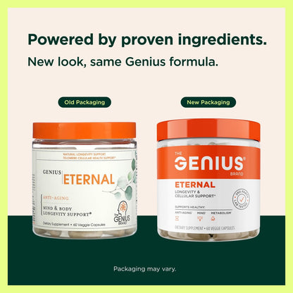 The Genius Brand Genius Eternal - Cellular Repair Supplement for Daily Clarity - Supports Brain Health, Endurance, Energy, Focus, Memory & Vitality - Non-GMO - 60 Veggie Capsules The Genius BrandBuy Supplements Australia