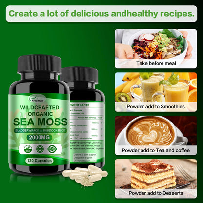 Fleamart Irish Sea Moss Capsules 120ct Raw Organic Sea Moss Wildcrafted Bladderwrack FleamartBuy Supplements Australia