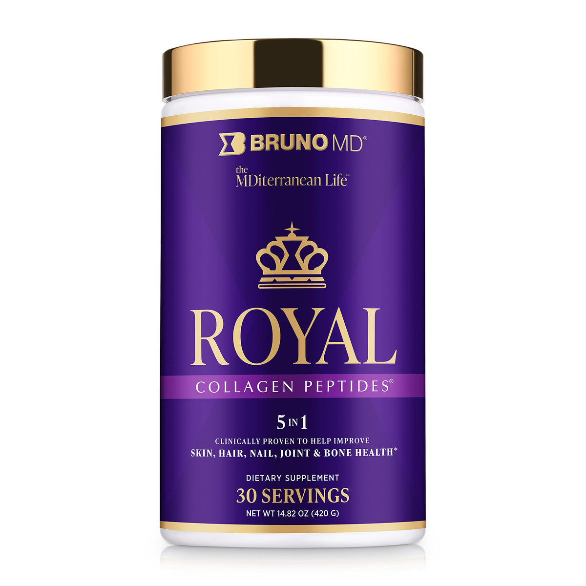 Bruno MD Royal Collagen Peptides, Clinically proven, Dietary Supplement, Improves Skin & Cellulite, European Sourced, Improves the Look of Hair & Nails, Blended with Vitamin C, Bone & Joint Supplement BRUNO MDBuy Supplements Australia