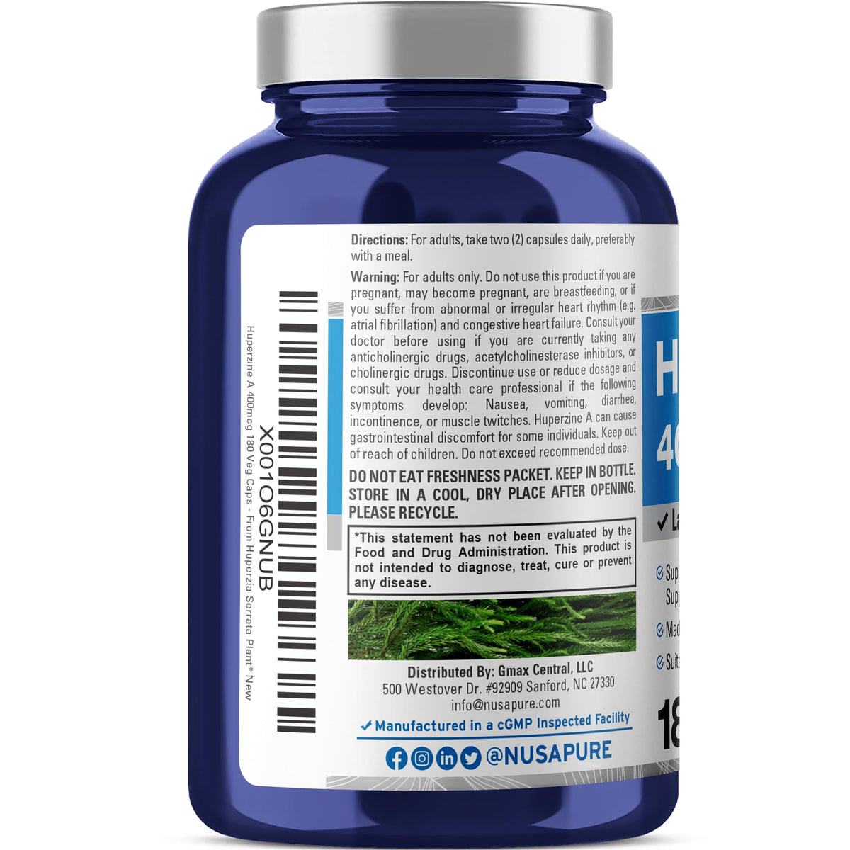 NusaPure Huperzine A 400mcg 180 Veggie Capsules (Vegetarian, Non-GMO, Vegan) NusaPureBuy Supplements Australia