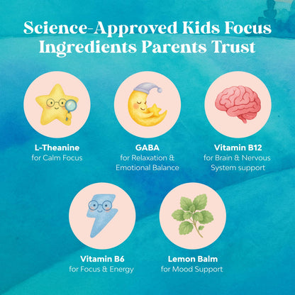 Kids Focus Gummies - Nootropics Brain Support Supplement for Kids with Green Tea Extract, B6 & B12 Vitamins for Memory and Brain Focus - Herbal Concentration Chews for Children - 90 Count Natures CraftBuy Supplements Australia