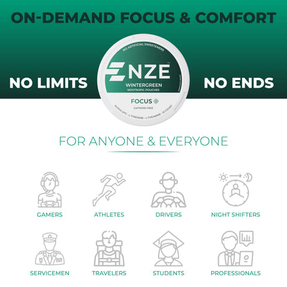 NZE Caffeine Free Nootropic Pouches (Wintergreen) - Nootropic Pouches with Alpha GPC, L-Tyrosine & L-Theanine - No Sugar or Artificial Sweeteners - 15 Pouches Per Can - 5 Pack NZEBuy Supplements Australia