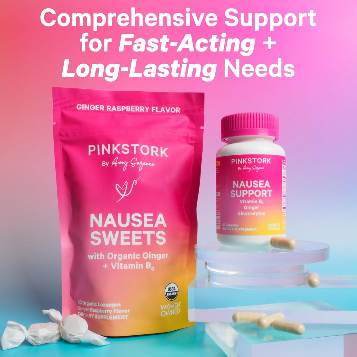 Pink Stork Mood and Stomach Relief Bundle - Magnesium Glycinate and Organic Peppermint Sweets for Morning Sickness and Motion Sickness, Mood Support Pink StorkBuy Supplements Australia