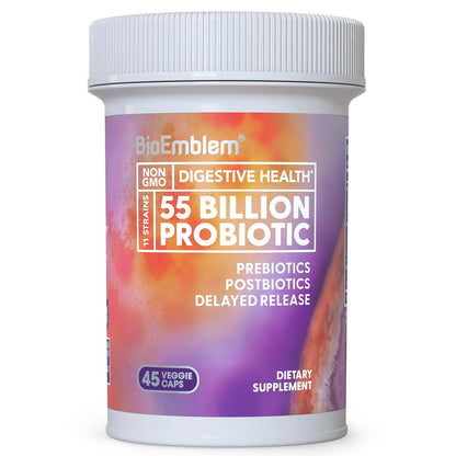 BioEmblem Probiotics for Women & Men – 55 Billion CFU | 11 Strains with Prebiotics & Postbiotics | Jerusalem Artichoke & Inulin | Digestive & Immune Support, Nutrient Absorption | Non-GMO,45 Capsules BioEmblemBuy Supplements Australia