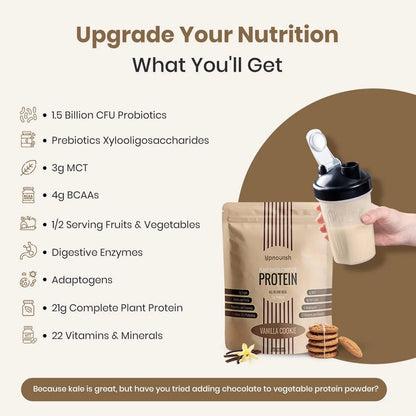 UpNourish Vanilla Cookie Vegan Protein Powder 54 Superfoods Powder,1.5 Billion CFU Probiotics 21g Plant Based Protein,No Sugar No Dairy No GMO Dairy Free,Meal Replacement Shake Keto-Friendly Low-Carb Diet,15 Servings UpNourish buy supplements Au