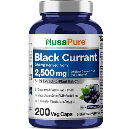 NusaPure Black Currant 10:1 Extract, 250 mg Equivalent to 2,500mg, per Veg Caps 200 Vegan, Non-GMO NusaPureBuy Supplements Australia