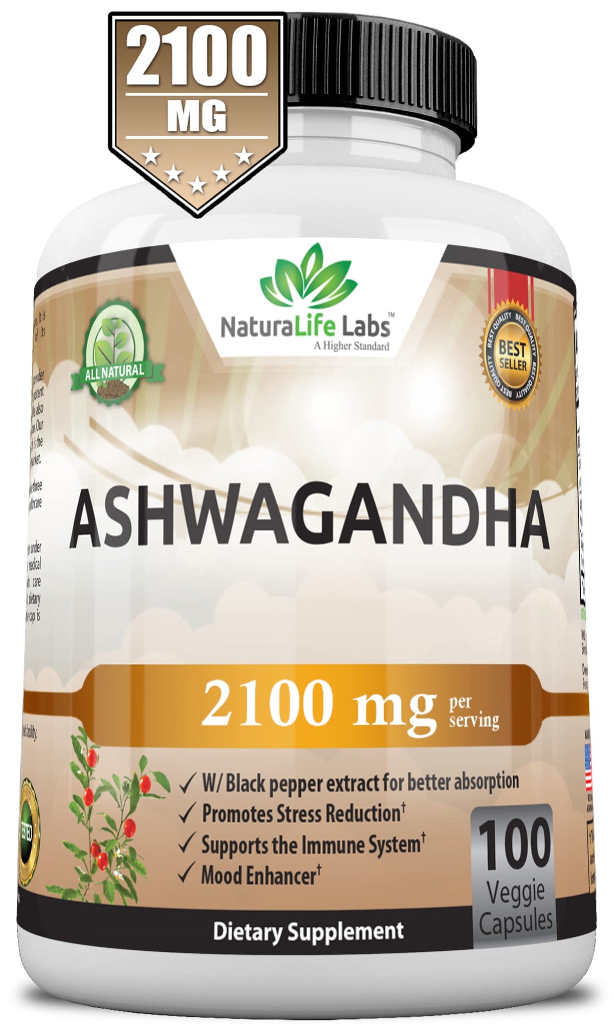 Organic Ashwagandha 2,100 mg - 100 Vegan Capsules Pure Organic Ashwagandha Powder NaturaLife Labs A Higher StandardBuy Supplements Australia