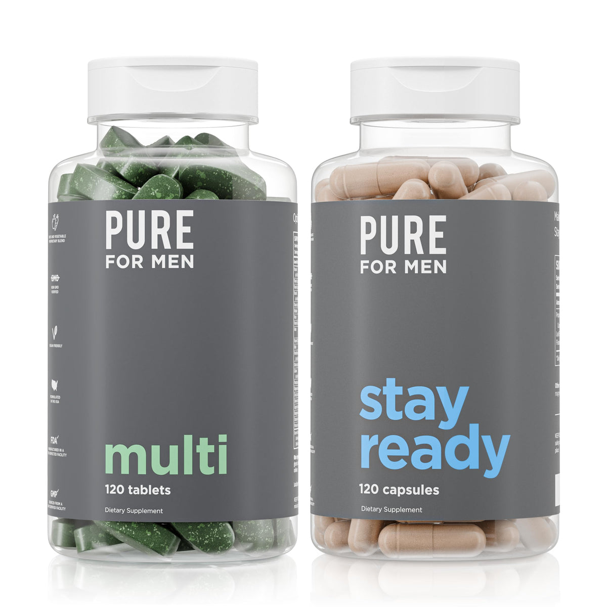 Pure for Men Original Stay Ready Fiber Supplement (120 Capsules) + Vegan Multivitamin (120 Capsules) Pure for MenBuy Supplements Australia
