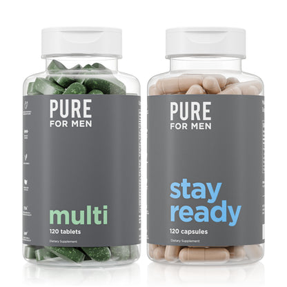 Pure for Men Original Stay Ready Fiber Supplement (120 Capsules) + Vegan Multivitamin (120 Capsules) Pure for MenBuy Supplements Australia