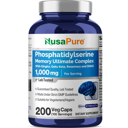 NusaPure Phosphatidylserine Memory Ultimate Complex 1000mg 200 Vegetarian Caps (Vegan, Non-GMO) NusaPureBuy Supplements Australia