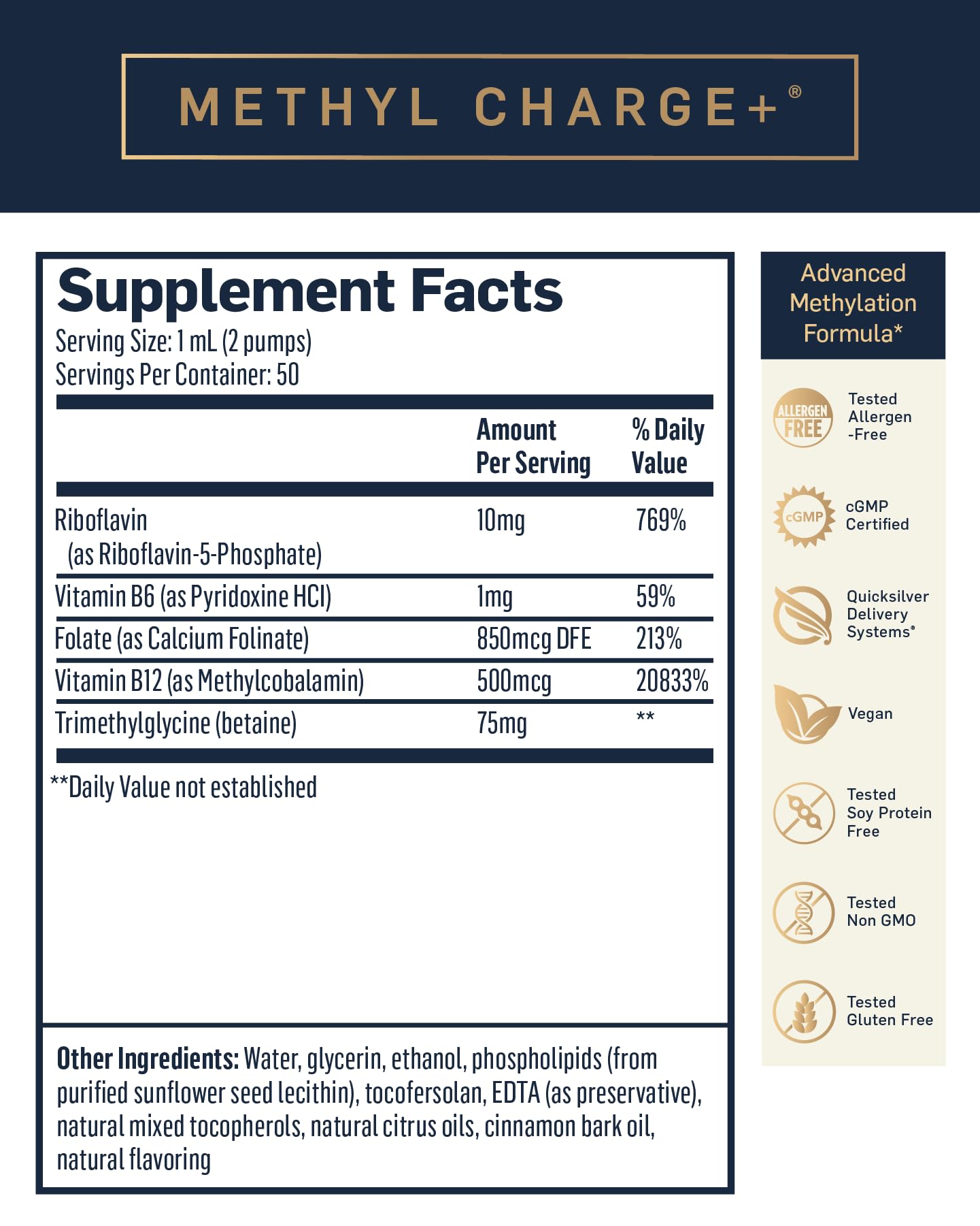Quicksilver Scientific Methyl Charge - Methylation, Liver, Detox + Energy Supplement - Folate, Vitamin B12, Riboflavin, Vitamin B6 + TMG Supplement with Superior Absorption - Vegan B Vitamins (50ml) Quicksilver ScientificBuy Supplements Australia