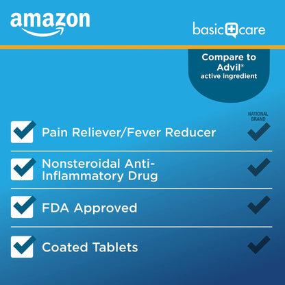 Amazon Basic Care Ibuprofen Tablets, 200 mg, Pain Reliever and Fever Reducer, For Headache, Muscular Aches, Arthritis, Backache, Menstrual Pain, 100 Count (Pack of 1) Amazon Basic CareBuy Supplements Australia