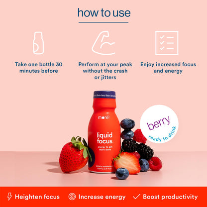 More Labs Liquid Focus, Nootropic Smart Drink with Powerful Antioxidants & Adaptogenic Herbs for Energy and Concentration, 150mg Caffeine (Pack of 12) More LabsBuy Supplements Australia