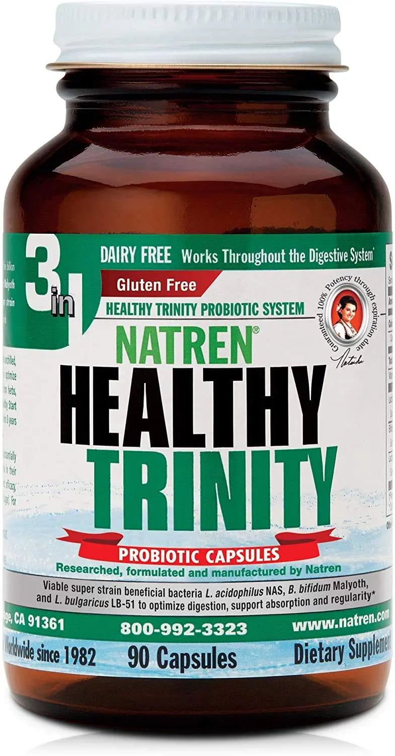 Natren Healthy Trinity Probiotics Supplement - 90 Dairy and Gluten Free Gel Capsules - Improve Gut and Digestive Health, 30 Billion CFU - Lactobacillus Acidophilus, Bifidobacterium, Bulgaricus Natren buy supplements Au