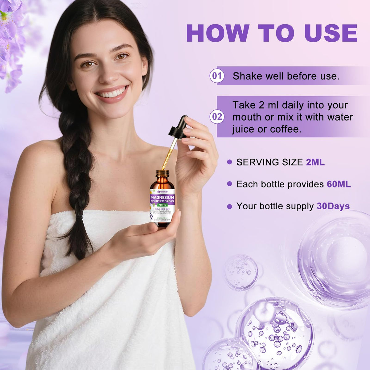 Magnesium Glycinate Liquid Drops for Women & Men, Triple Calm Magnesium Complex Supplement with L-Threonate, Malate, L-Theanine for Kids Adults Calm, Sleep & Mood, Sugar-Free, Natural Flavor, 2 fl oz loiomayBuy Supplements Australia