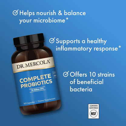 Dr. Mercola Complete Probiotics - 70 Billion CFU - Supports Immune, Digestive & Gut Health - Features 10 Strains - Shelf Stable - GMO-Free, Gluten-Free & Soy-Free - 90 Capsules (90 Servings) Dr. MercolaBuy Supplements Australia