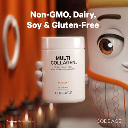 Codeage Multi Collagen Peptides Protein Capsules, 5 Collagen Types, Grass-Fed & Hydrolyzed Bovine Collagen Pills Supplement, Ashwagandha, Amla Berry Vitamins, Collagen Peptides - 90 Capsules CodeageBuy Supplements Australia