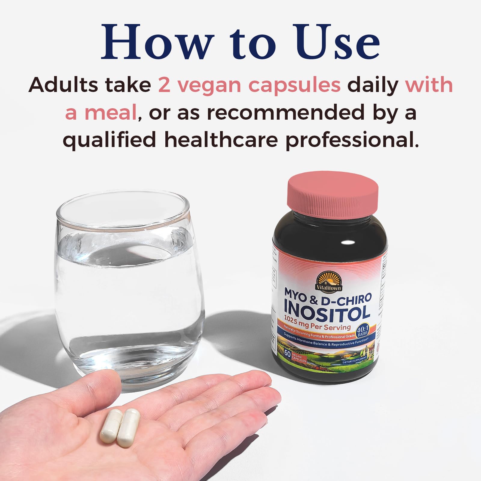 Vitalitown Inositol Supplement for Women, Myo-Inositol & D-Chiro Inositol, Ideal 40:1 Ratio, Hormone Balance & Healthy Ovarian Support for Women, Vitamin B8, Vegan, 60 Capsules, No Gluten VitalitownBuy Supplements Australia