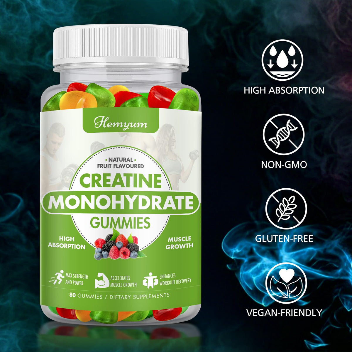 Creatine Monohydrate Gummies - Pre-Workout Creatine for Women Men, Enhanced Muscle Strength, Boost Focus and Endurance, Muscle Builder,Complex L-Taurine + Vitamin B12,Vegan, Gluten-Free 160 Count HemyumBuy Supplements Australia