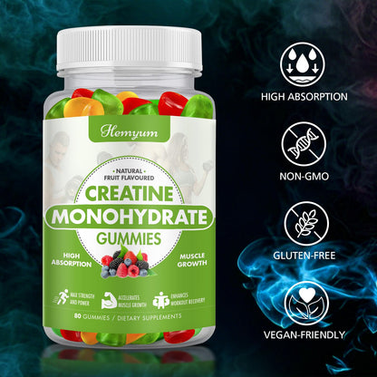 Creatine Monohydrate Gummies - Pre-Workout Creatine for Women Men, Enhanced Muscle Strength, Boost Focus and Endurance, Muscle Builder,Complex L-Taurine + Vitamin B12,Vegan, Gluten-Free 160 Count HemyumBuy Supplements Australia