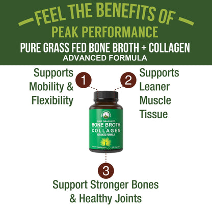 Bone Broth Collagen Capsules. 180 Pills of Grass Fed Bone Broth Collagen Protein Peptides. Contains All 3 Types 1, 2, and 3. Pure Pasture Raised Paleo Friendly Tablets for Women and Men Peak PerformanceBuy Supplements Australia