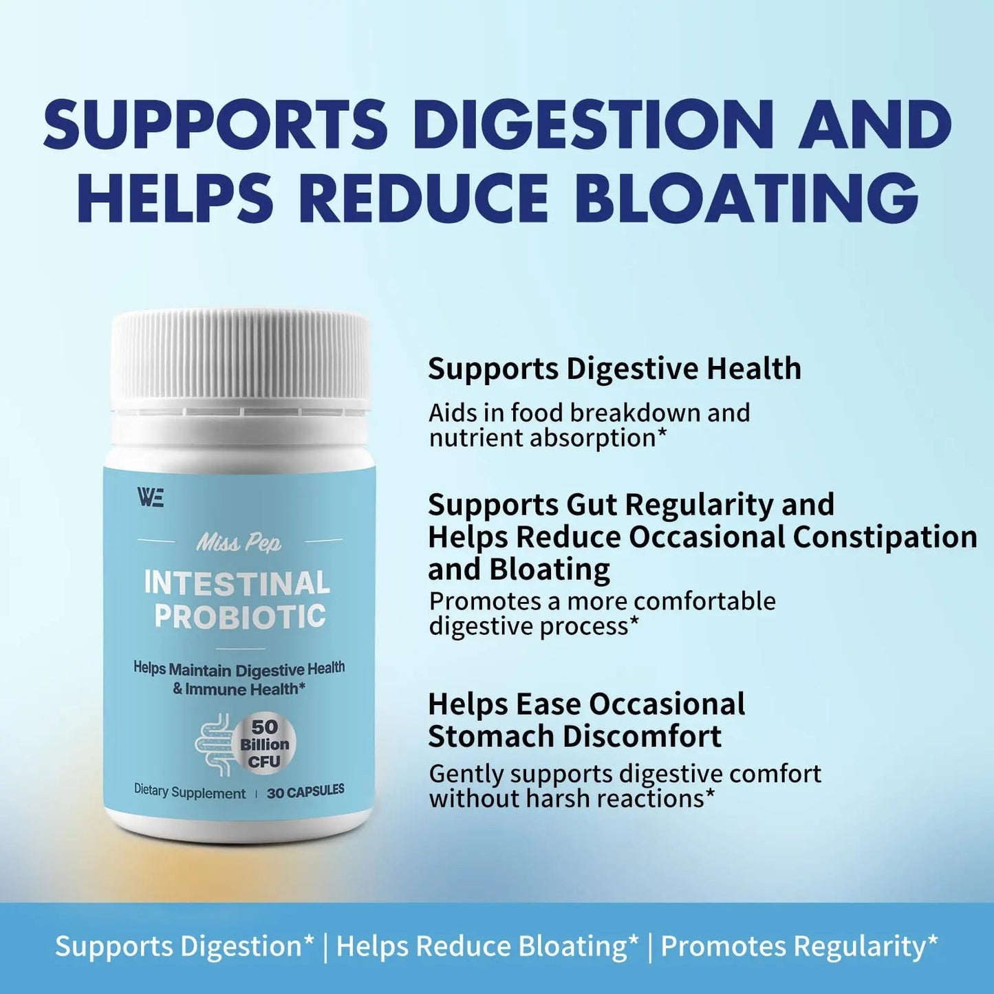 MISS PEP Probiotics 50 Billion CFU - 8 Unique Strains + 3 Prebiotics - Immune, Digestive & Gut Health - Supports Occasional Constipation, Diarrhea, Gas & Bloating - Probiotics for Women & Men - 30ct MISS PEPBuy Supplements Australia