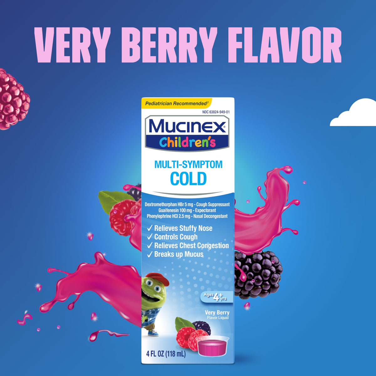 Mucinex Children's Multi-Symptom Cold Medicine, Kids Cough Medicine, Mucinex Kids Medicine/Decongestant with Dextromethorphan HBr, Guaifenesin, Phenylephrine HCl, Very Berry Flavor Liquid, 4 Fl Oz Mucinex buy supplements Au