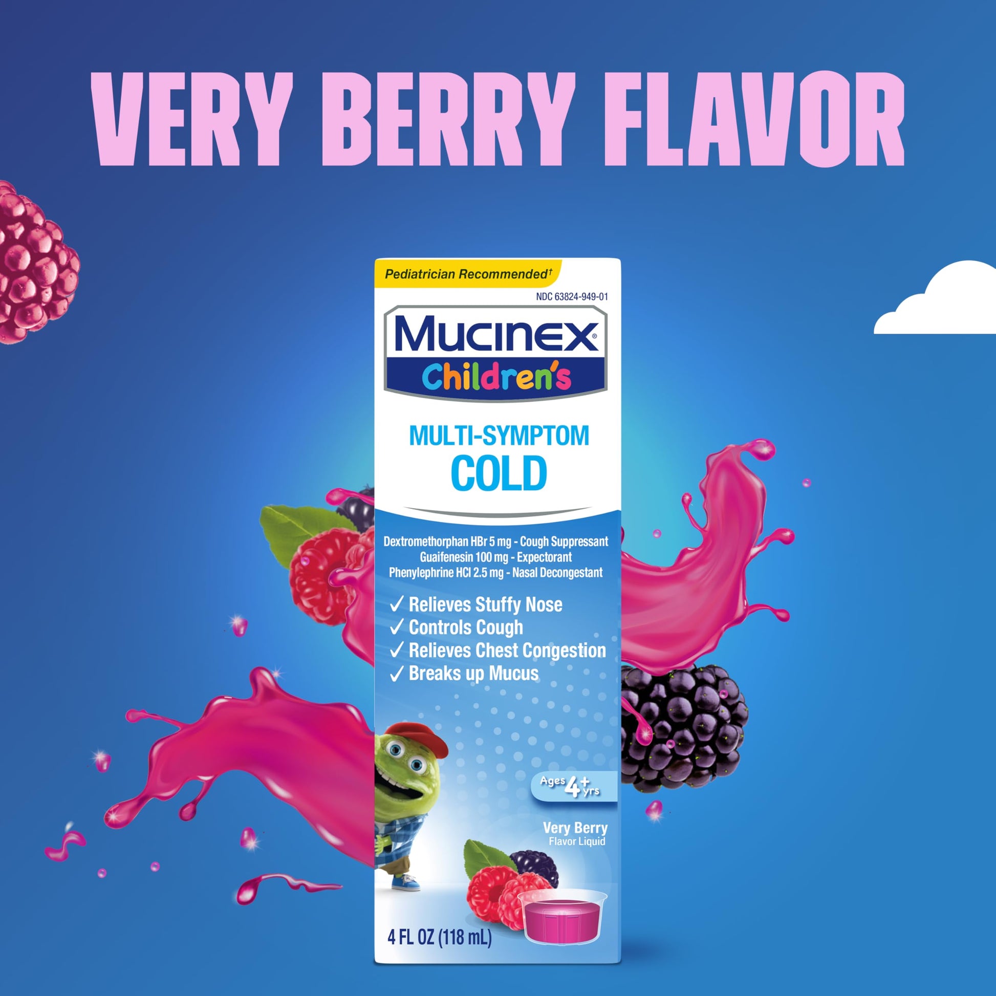 Mucinex Children's Multi-Symptom Cold Medicine, Kids Cough Medicine, Mucinex Kids Medicine/Decongestant with Dextromethorphan HBr, Guaifenesin, Phenylephrine HCl, Very Berry Flavor Liquid, 4 Fl Oz Mucinex buy supplements Au