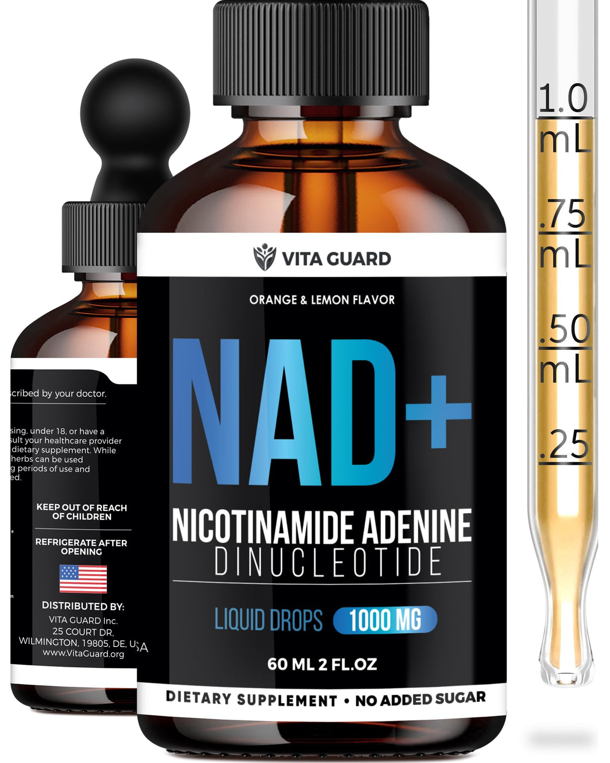 Vita Guard Pure NAD+ Supplements 1000mg Liquid Drops for Women & Man | Nicotinamide Adenine Similar to Nicotinamide Riboside NAD Plus Boosting Supplement - Natural Lemon & Orange Flavor Vita GuardBuy Supplements Australia