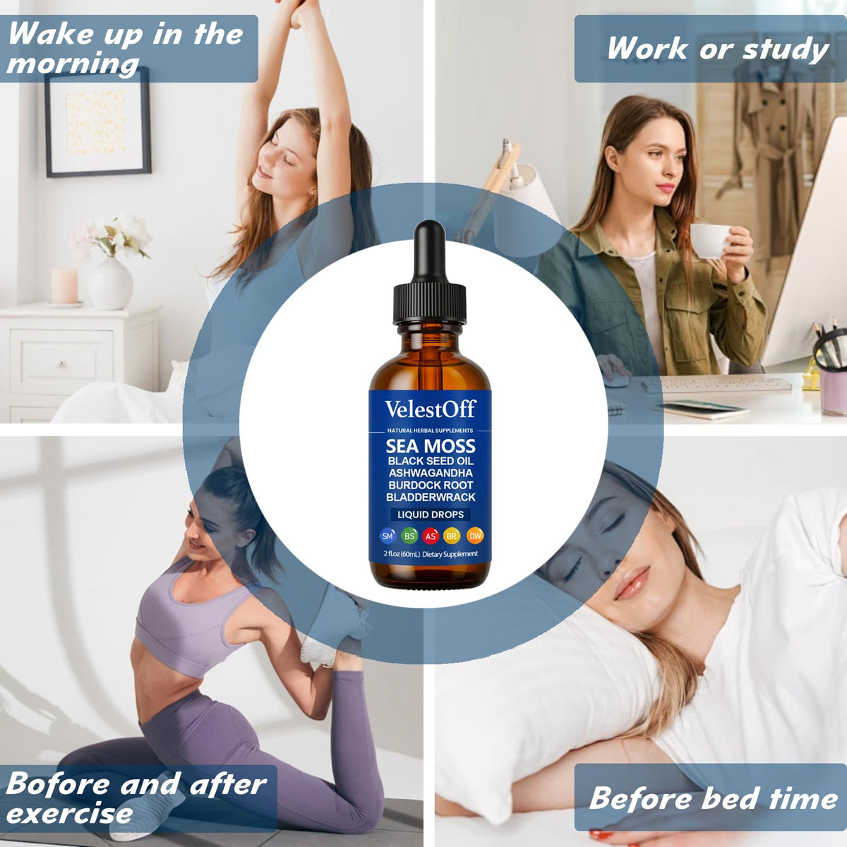 Velestoff Irish Seamoss Thyroid Hormone Regulator, Velestoff Thyroid Support Drops | Sea Moss, Black Seed Oil, Ashwagandha, Burdock Root, Bladderwrack, Hormone Balance & Support - 2 FL.OZ (1 Pcs) Velestoff buy supplements Au