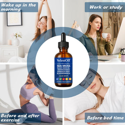 Velestoff Irish Seamoss Thyroid Hormone Regulator, Velestoff Thyroid Support Drops | Sea Moss, Black Seed Oil, Ashwagandha, Burdock Root, Bladderwrack, Hormone Balance & Support - 2 FL.OZ (1 Pcs) Velestoff buy supplements Au