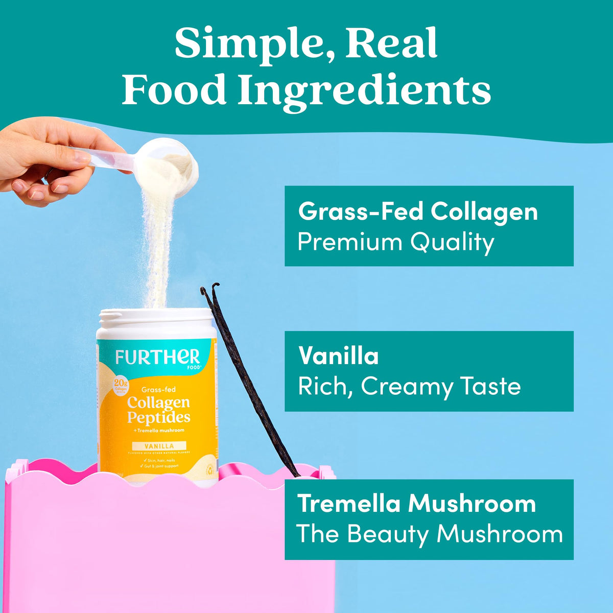 Further Food Vanilla Collagen Peptides Powder with Tremella Mushroom – 100% Grass-Fed, Hydrolyzed Type 1 & 3, 20g of Collagen per Serving, Supports Skin, Hair, Nails & Joints, 22.22 Oz Further FoodBuy Supplements Australia
