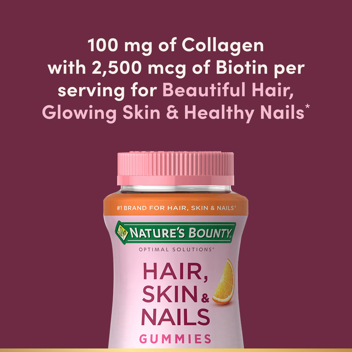 Nature's Bounty Optimal Solutions Hair, Skin & Nails with Biotin and Collagen, Citrus-Flavored Gummies Vitamin Supplement, 2500 mcg, 80 Ct, 40 Total Servings Nature's BountyBuy Supplements Australia