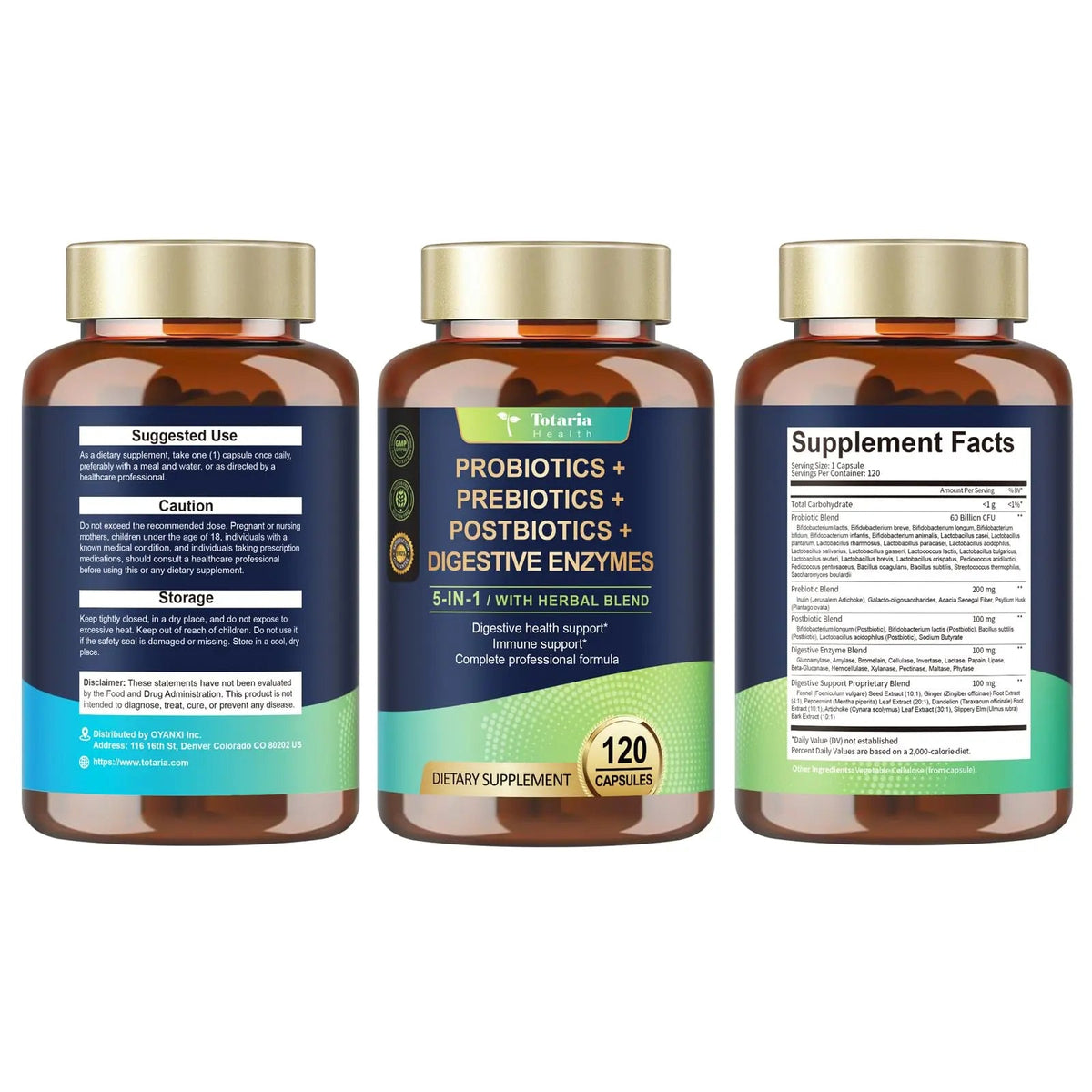Totaria (2 Packs) 5-in-1 Probiotic Prebiotic & Postbiotic for Women Men, 60 Billion CFU 24 Strains w/Digestive Enzymes, Slippery Elm, Daily Complete Gut Health, Digestive & Immune Support TotariaBuy Supplements Australia