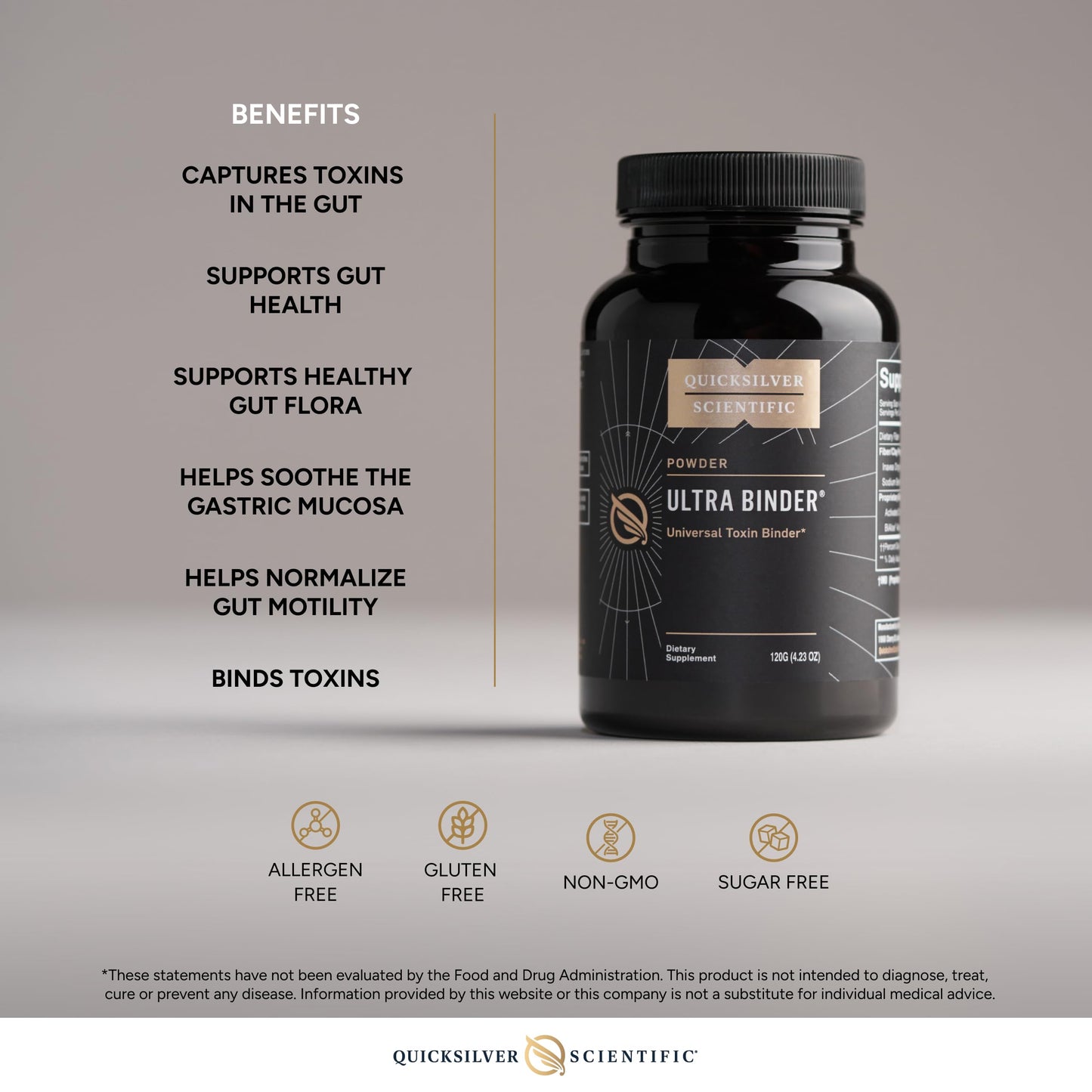Quicksilver Scientific Ultra Binder Powder - Multi Binder with Bentonite Clay, Zeolite Detox & Charcoal - Supplement for Gut Support & The Body's Toxin Removal Process (120g) Quicksilver ScientificBuy Supplements Australia