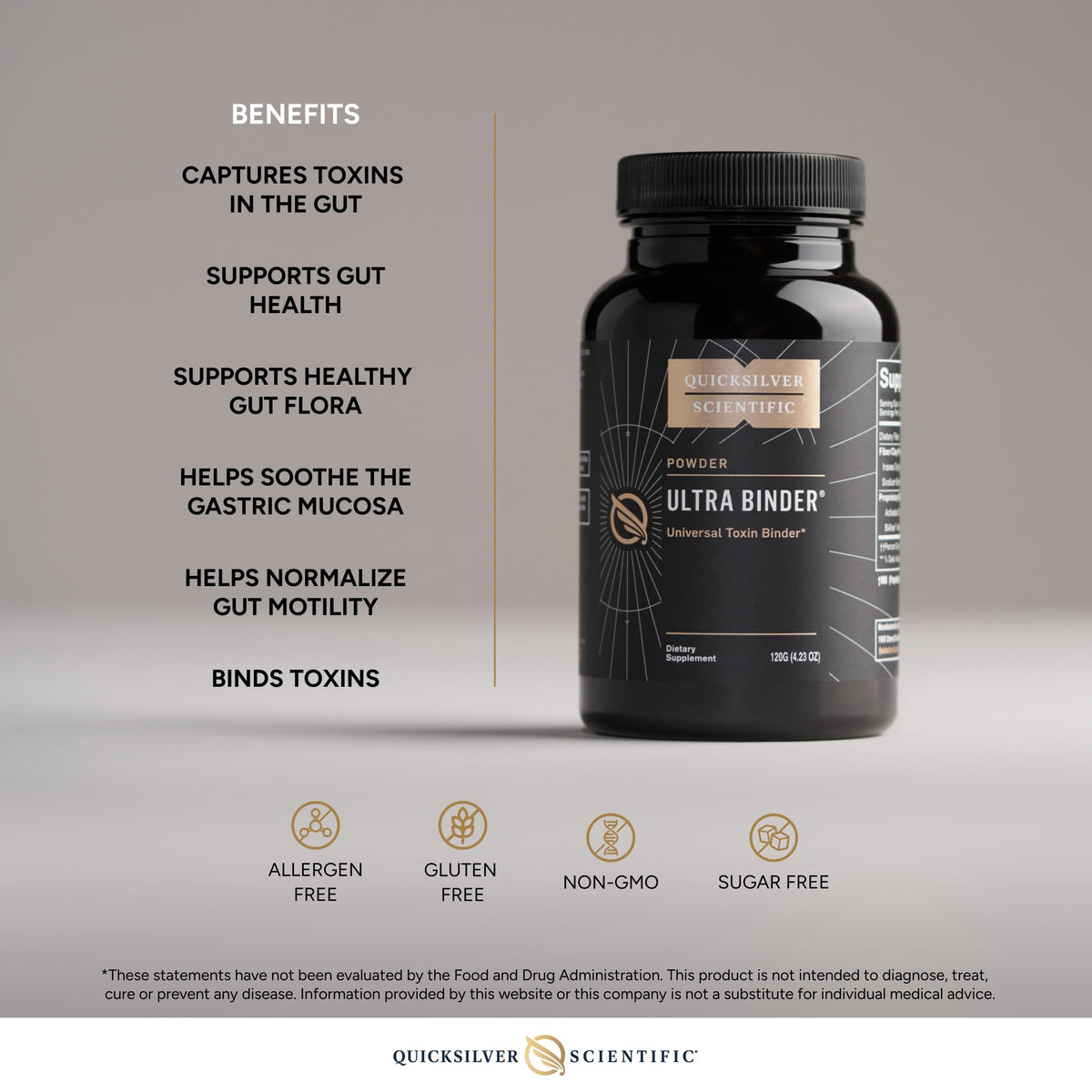 Quicksilver Scientific Ultra Binder Powder - Multi Binder with Bentonite Clay, Zeolite Detox & Charcoal - Supplement for Gut Support & The Body's Toxin Removal Process (120g) Quicksilver ScientificBuy Supplements Australia