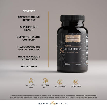 Quicksilver Scientific Ultra Binder Powder - Multi Binder with Bentonite Clay, Zeolite Detox & Charcoal - Supplement for Gut Support & The Body's Toxin Removal Process (120g) Quicksilver ScientificBuy Supplements Australia