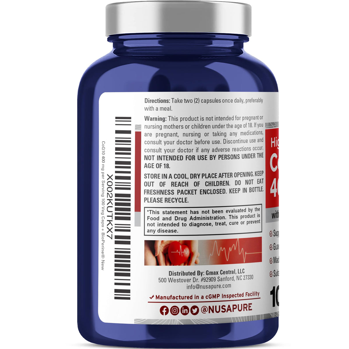 NusaPure CoQ10 400mg 100 Veggie Caps (Vegan, Non-GMO) Coenzyme Q10 Supplement, Antioxidant COQ-10 Enzyme, Coq 10 NusaPureBuy Supplements Australia