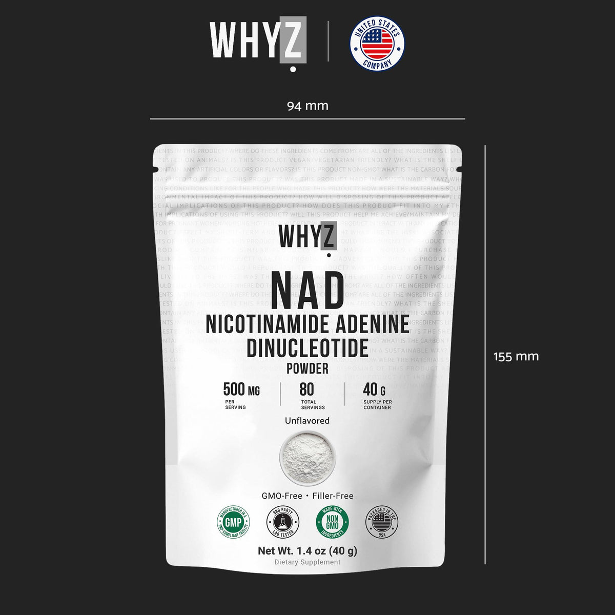 Pure NAD Powder Nicotinamide Adenine Dinucleotide Supplement Unflavored and Gluten-Free Premium Pure NAD Powder for Daily Wellness and Nutrition Support, 40g WHYZBuy Supplements Australia