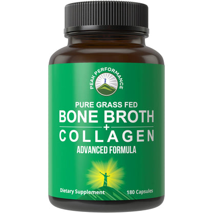 Bone Broth Collagen Capsules. 180 Pills of Grass Fed Bone Broth Collagen Protein Peptides. Contains All 3 Types 1, 2, and 3. Pure Pasture Raised Paleo Friendly Tablets for Women and Men Peak PerformanceBuy Supplements Australia
