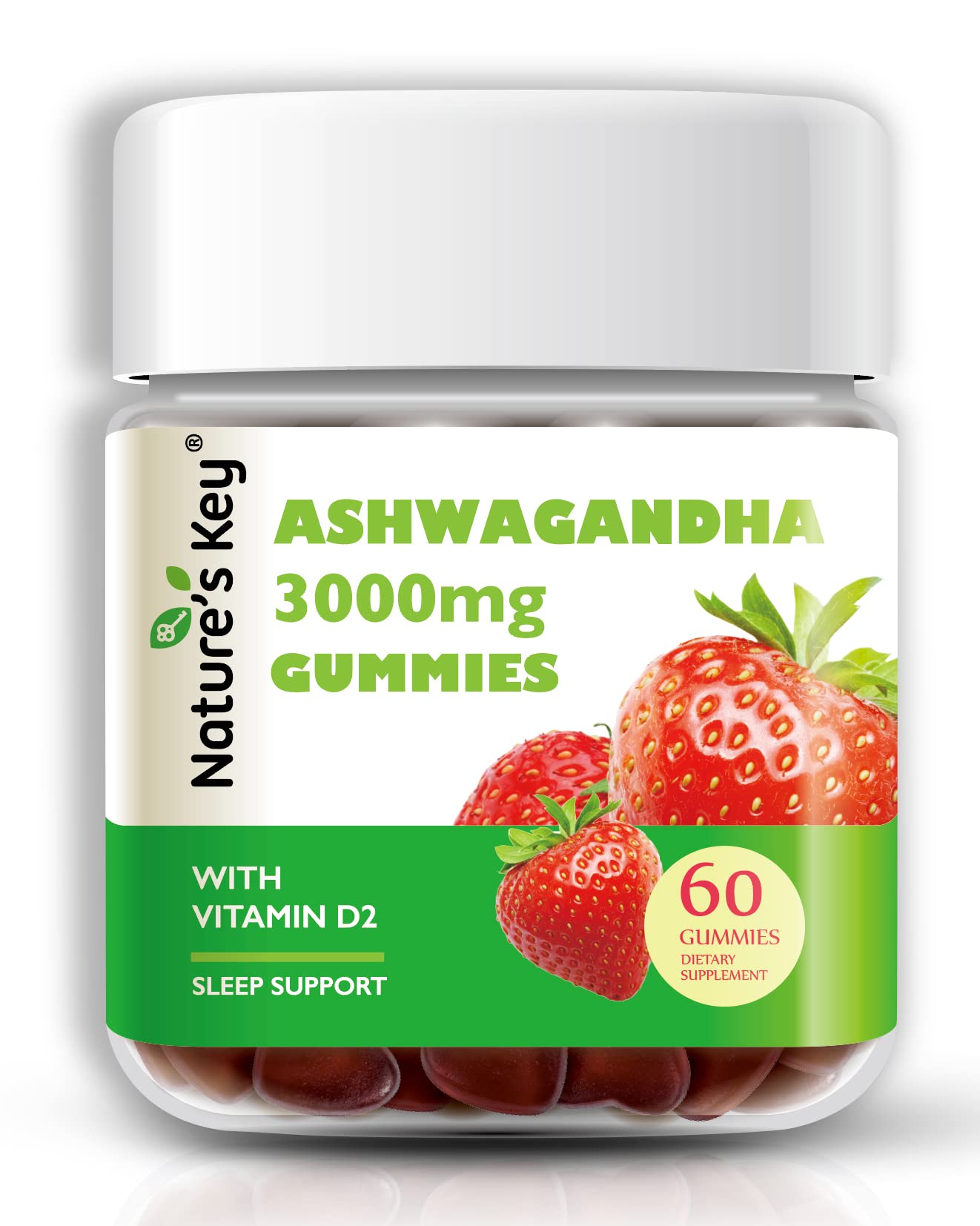 Nature's Key Ashwagandha Gummies, 3000mg High Potency Ashwagandha Root Extract with Vitamin D2, Stress, Calm Mood & Cognition, for Men & Women, Strawberry Flavor (60 Count (Pack of 1) Nature's KeyBuy Supplements Australia