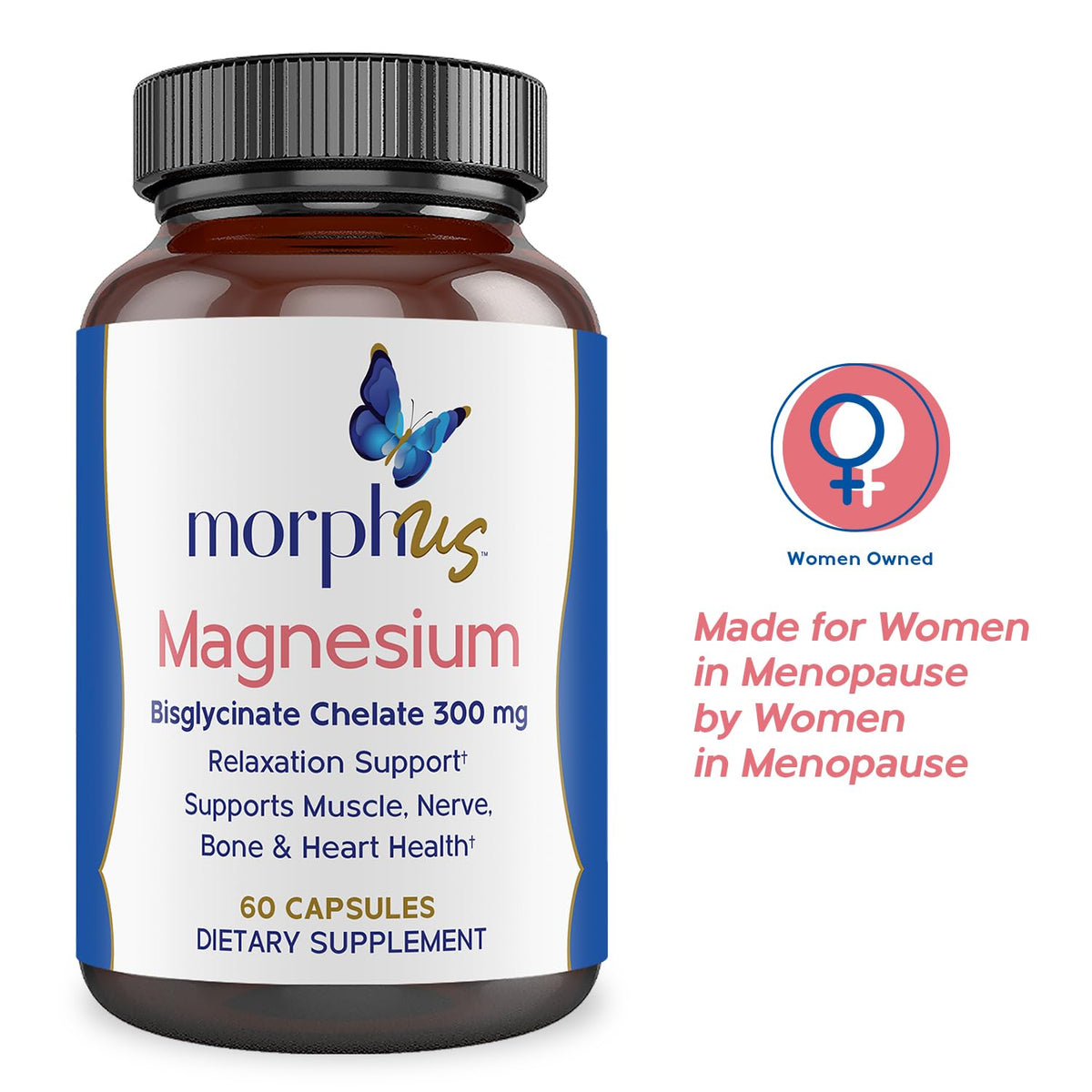 Morphus Magnesium Bisglycinate Chelate 300mg Supplement | 60 Capsules | Helps Women with Perimenopause & Menopause Symptoms | Restful Sleep, De-Stress, Relaxes Muscles & Nerves | Fast Absorption MORPHUSBuy Supplements Australia